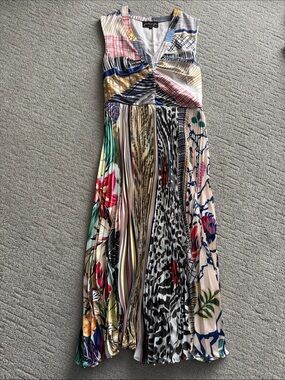 Anthropologie Multicolor Pleated Maxi Dress with Mixed Prints